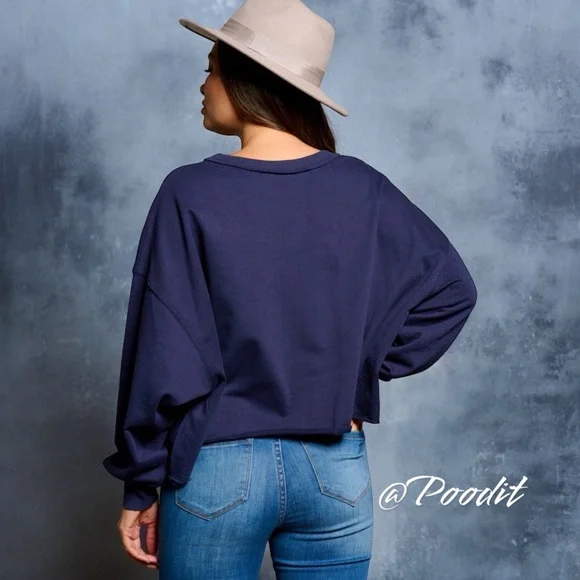 PEACH LOVE CALIFORNIA Good vibes navy blue top sz medium and large - Picture 4 of 9